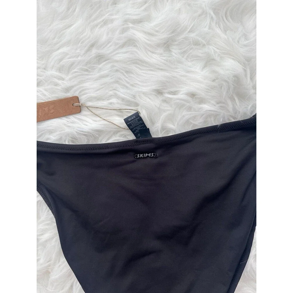 Skims Signature Swim Dipped Mid Coverage Bikini Bottom Onyx Size Small
